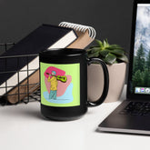 A Man With A Guitar At Half Speed Black Glossy Mug - Beyond T-shirts